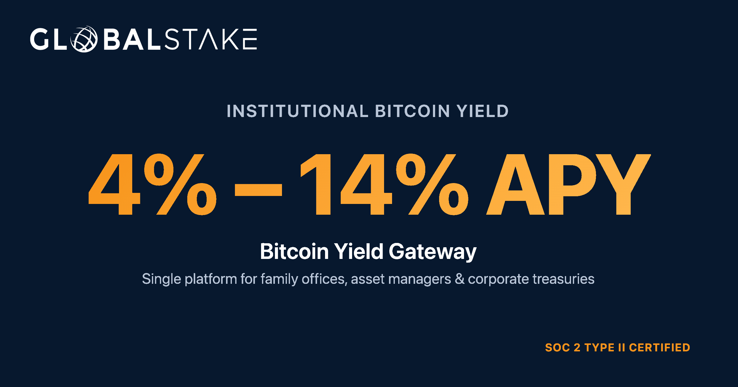 Bitcoin Yield: 4-14% APY for Institutional Investors | GlobalStake